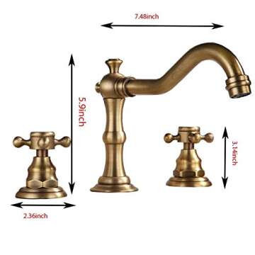 Yifinessyi Antique Brass 2 Handles 3 Holes 8-16 inch Widespread Bathroom Sink Faucet Matching With P...