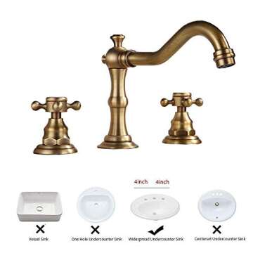Yifinessyi Antique Brass 2 Handles 3 Holes 8-16 inch Widespread Bathroom Sink Faucet Matching With Pop Up Drain With Overflow