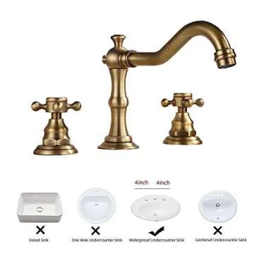 Yifinessyi Antique Brass 2 Handles 3 Holes 8-16 inch Widespread Bathroom Sink Faucet Matching With Pop Up Drain With Overflow