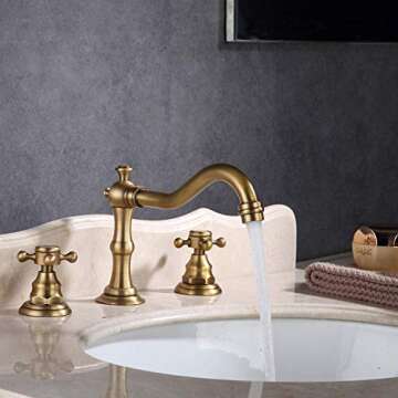 Yifinessyi Antique Brass 2 Handles 3 Holes 8-16 inch Widespread Bathroom Sink Faucet Matching With Pop Up Drain With Overflow