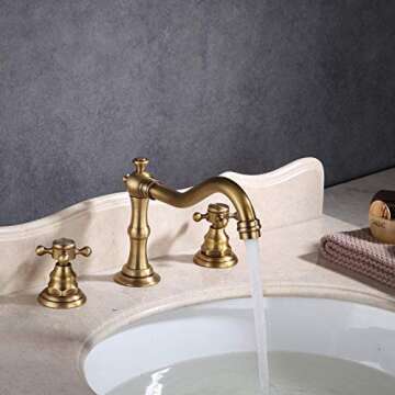 Yifinessyi Antique Brass 2 Handles 3 Holes 8-16 inch Widespread Bathroom Sink Faucet Matching With Pop Up Drain With Overflow