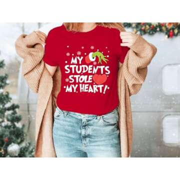 Charming Christmas Teacher Shirt Red with Fun Design for Holiday Cheer