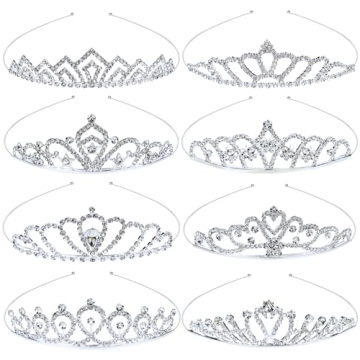 inSowni 8 Pieces Decorative Princess Dazzling Rhinestone Silver Metal Tiara Crown Headbands Wedding ...