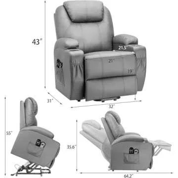 Flamaker Power Lift Recliner Chair PU Leather with Massage for Elderly Ergonomic Lounge Chair Classi...