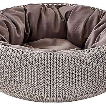 Keter by Curver Knit Cozy Resin Plastic Pet Bed, Cat Bed & Dog Bed with Cushion, Small Dogs to Medium Cats, Sandy Beige