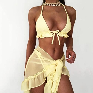 Women's 3 Piece Halter Bikini Swimsuit with Cover Up