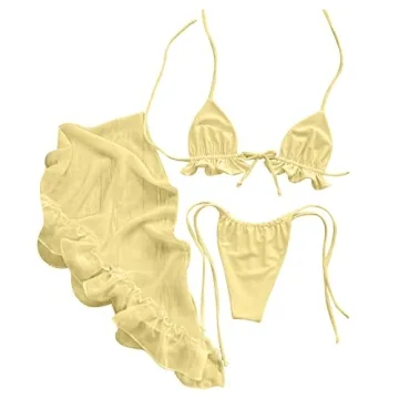 Women's 3 Piece Halter Bikini Swimsuit with Cover Up