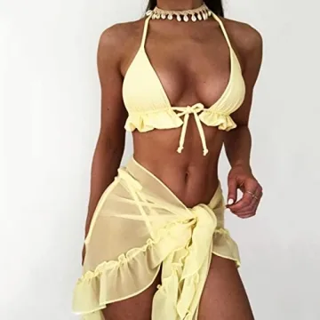 Women's 3 Piece Halter Bikini Swimsuit with Cover Up