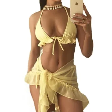 Women's 3 Piece Halter Bikini Swimsuit with Cover Up