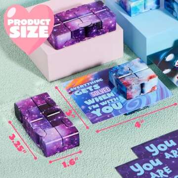 JOYIN 28 Packs Valentine’s Day Gift Cards with Infinity Magic Toys, Cosmic Hand-Held Flip, Stress Relief Fidget Toys for Kids Valentine's Party Favors, Classroom Exchange and Goodie Bag Stuffers