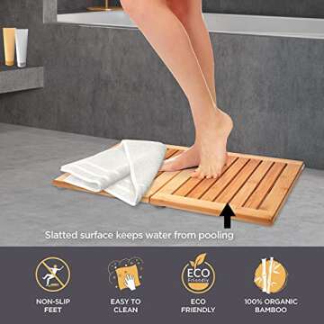 Bamboo Bath Mat - Foldable Wood Shower Mat, Non-Slip Bathroom Mat for Spa, Sauna, Pool, Indoor and O...