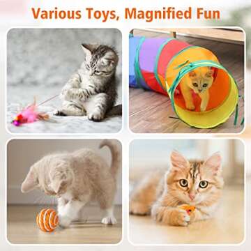Dorakitten Cat Toys Kitten Toy Tunnel - 20PCS Indoor Interactive Toy Includes - Rainbow Tunnel Feather Teaser Fluffy Mouse Crinkle Balls Spring Toy Catnip Fish for Cats | Kitty