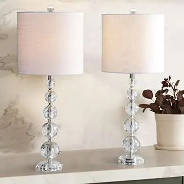 JONATHAN Y JYL5002A-SET2 Nala 28.5" Crystal LED Table Lamp Transitional Glam Bedside Desk Nightstand Lamp for Bedroom Living Room Office College Bookcase LED Bulbs Included, Clear/Chrome (Set of 2)