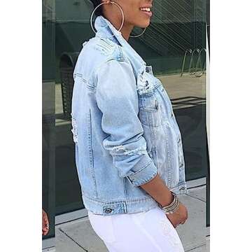 Stylish Vosujotis Distressed Plus Size Denim Jacket for Women