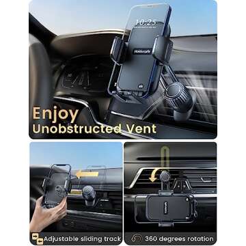 Holdersafe Phone Mount for Car Vent: [Never Blocking] Air Vent Cell Phones Holder for iPhone & Samsu...