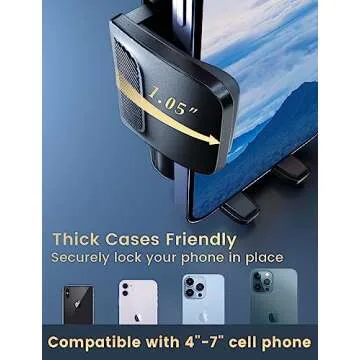 Holdersafe Phone Mount for Car Vent: [Never Blocking] Air Vent Cell Phones Holder for iPhone & Samsung Android Smartphone [Thick Cases Friendly] Hands-Free Auto Mobile Phone Stand