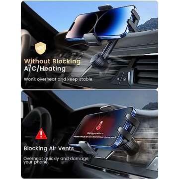 Holdersafe Phone Mount for Car Vent: [Never Blocking] Air Vent Cell Phones Holder for iPhone & Samsung Android Smartphone [Thick Cases Friendly] Hands-Free Auto Mobile Phone Stand