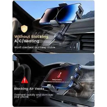 Holdersafe Phone Mount for Car Vent: [Never Blocking] Air Vent Cell Phones Holder for iPhone & Samsung Android Smartphone [Thick Cases Friendly] Hands-Free Auto Mobile Phone Stand