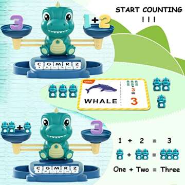 Kaodezhu Dinosaur Math Balance Toy for Boys and Girls - Montessori Matching Letter Toy for Kids 3 Year Olds, Educational Kindergarten Preschool Early Learning, Birthday Gift for 4 5 6 7 Years Old