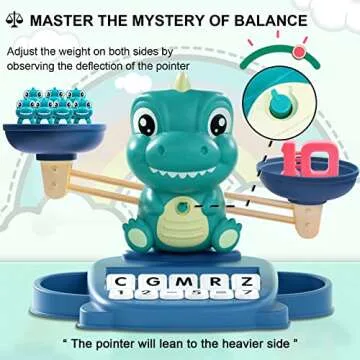 Kaodezhu Dinosaur Math Balance Toy for Boys and Girls - Montessori Matching Letter Toy for Kids 3 Year Olds, Educational Kindergarten Preschool Early Learning, Birthday Gift for 4 5 6 7 Years Old