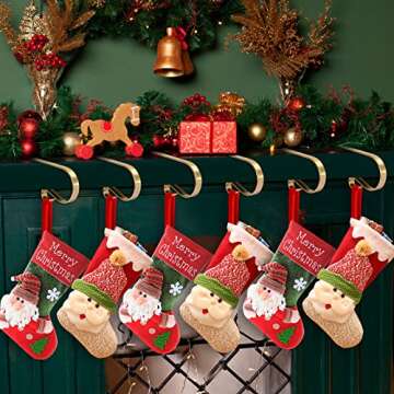 KMUYSL 6 Pack Christmas Stocking Holders, Adjustable Stocking Mantle Hooks for Fireplace, Lightweight Stocking Hangers, Non-Skid Stocking Holders for Christmas Decoration (Gold)