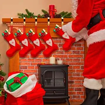 KMUYSL 6 Pack Christmas Stocking Holders, Adjustable Stocking Mantle Hooks for Fireplace, Lightweight Stocking Hangers, Non-Skid Stocking Holders for Christmas Decoration (Gold)