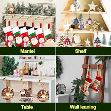 KMUYSL 6 Pack Christmas Stocking Holders, Adjustable Stocking Mantle Hooks for Fireplace, Lightweight Stocking Hangers, Non-Skid Stocking Holders for Christmas Decoration (Gold)