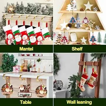 KMUYSL 6 Pack Christmas Stocking Holders, Adjustable Stocking Mantle Hooks for Fireplace, Lightweight Stocking Hangers, Non-Skid Stocking Holders for Christmas Decoration (Gold)