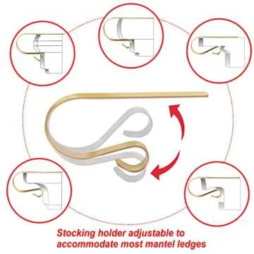 KMUYSL 6 Pack Christmas Stocking Holders, Adjustable Stocking Mantle Hooks for Fireplace, Lightweight Stocking Hangers, Non-Skid Stocking Holders for Christmas Decoration (Gold)