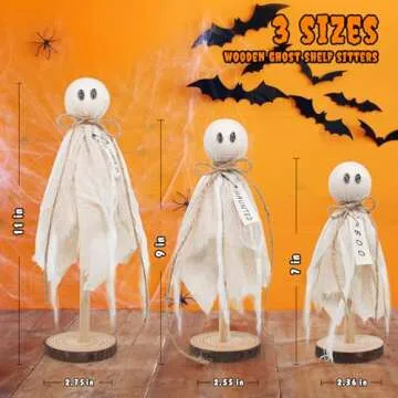 Wooden Ghost Decorations Set of 3 for Halloween Indoor Decor