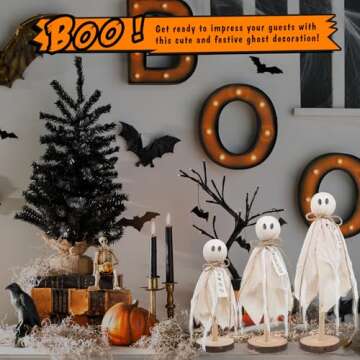 Wooden Ghost Decorations Set of 3 for Halloween Indoor Decor