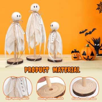 Wooden Ghost Decorations Set of 3 for Halloween Indoor Decor
