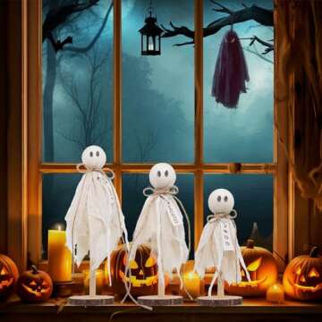 Wooden Ghost Decorations Set of 3 for Halloween Indoor Decor
