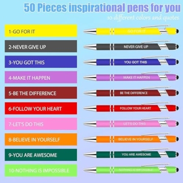 Inspirational Pens Set - 10 Motivational Ballpoint Gifts