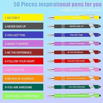 Inspirational Pens Set - 10 Motivational Ballpoint Gifts