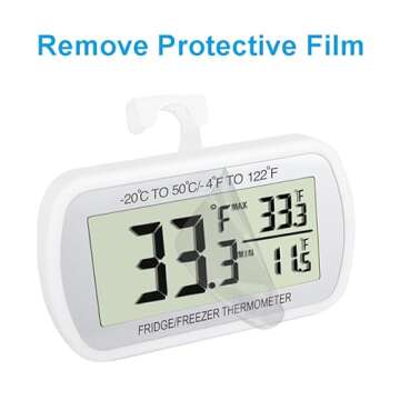 Waterproof Refrigerator Fridge Thermometer, Digital Freezer Room Thermometer, Max/Min Record Function Large LCD Screen and Magnetic Back for Kitchen, Home, Restaurants (1 Pack)