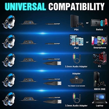 BENGOO V-4 Gaming Headset for Xbox and PC With LED Lights