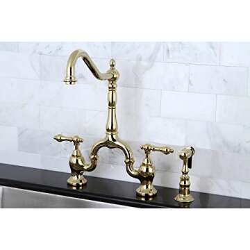Kingston Brass KS7752ALBS English Country Bridge Kitchen Faucet, Polished Brass, 8 x 8.25 x 14.5