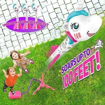 YOTOY Unicorn Rocket Launcher for Kids - Fun Outdoor Toys Launch of up to 100 Ft, 3 Unicorn Rockets,...