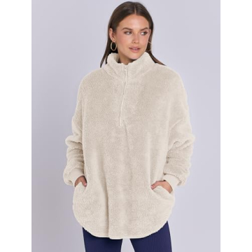 ANRABESS Women's Zip Up Sweatshirt Sherpa Fuzzy Fleece Hoodies Cozy Pullover Soft Sweaters Tops 2024 Fall Trendy Clothes Small Apricot