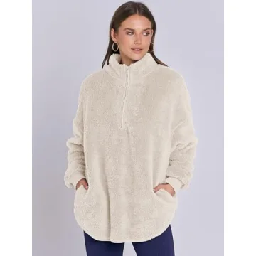 ANRABESS Women's Zip Up Sweatshirt Sherpa Fuzzy Fleece Hoodies Cozy Pullover Soft Sweaters Tops 2024 Fall Trendy Clothes Small Apricot