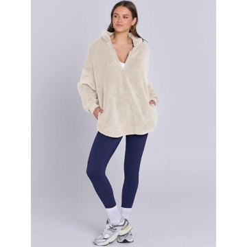 ANRABESS Women's Zip Up Sweatshirt Sherpa Fuzzy Fleece Hoodies Cozy Pullover Soft Sweaters Tops 2024 Fall Trendy Clothes Small Apricot