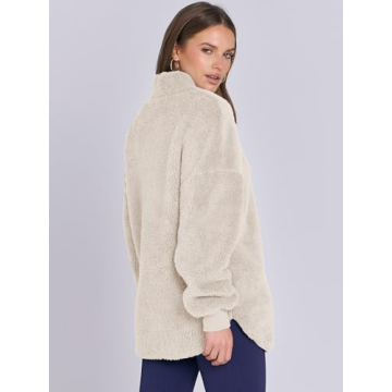 ANRABESS Women's Zip Up Sweatshirt Sherpa Fuzzy Fleece Hoodies Cozy Pullover Soft Sweaters Tops 2024 Fall Trendy Clothes Small Apricot