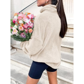 ANRABESS Women's Zip Up Sweatshirt Sherpa Fuzzy Fleece Hoodies Cozy Pullover Soft Sweaters Tops 2024 Fall Trendy Clothes Small Apricot