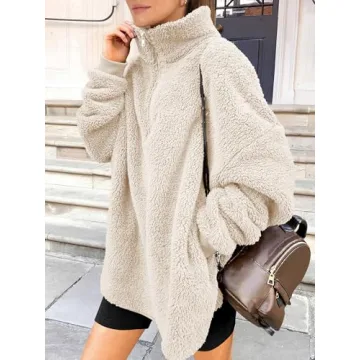 ANRABESS Women's Zip Up Sweatshirt Sherpa Fuzzy Fleece Hoodies Cozy Pullover Soft Sweaters Tops 2024 Fall Trendy Clothes Small Apricot