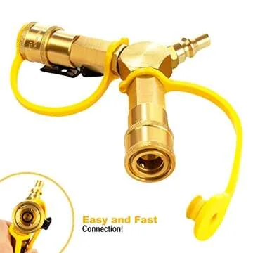 DOZYANT 1/4" RV Propane Quick Connect Y Splitter Adapter with Shutoff Valve for RV Trailer and Quick Connect Propane Hose Connect to Motorhome Tabletop Grill, 2 Way 1/4 inch Quick Disconnect Kit