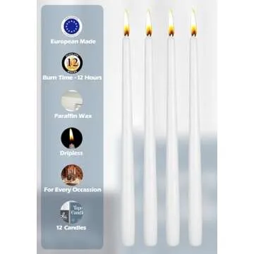 Hyoola 12 Pack Tall Taper Candles - 14 Inch White Dripless, Unscented Dinner Candle - Paraffin Wax with Cotton Wicks - 12 Hour Burn Time