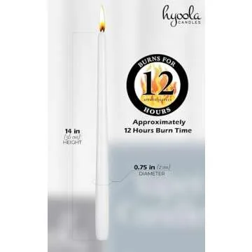 Hyoola 12 Pack Tall Taper Candles - 14 Inch White Dripless, Unscented Dinner Candle - Paraffin Wax with Cotton Wicks - 12 Hour Burn Time