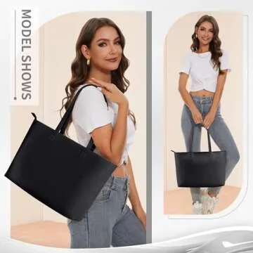 KALIDI Tote Bag Zipper Shoulder Bag Faux Leather Purses Satchel for Women Large Casual Handbag Work Dating College, Black