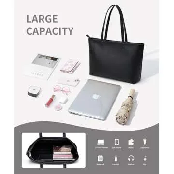 KALIDI Tote Bag Zipper Shoulder Bag Faux Leather Purses Satchel for Women Large Casual Handbag Work Dating College, Black